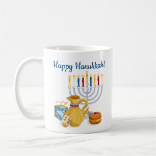 Caneca De Café Feliz Hanukkah Tradicional Chag Sameach Menorá