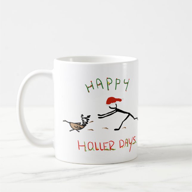 Caneca De Café Feliz Hollerdays 3 - perseguindo um peru. (Esquerda)