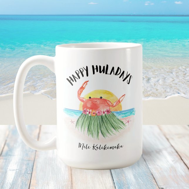 Caneca De Café Feliz Huladays Crab Tropical Beach Natal (Criador carregado)