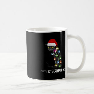 Caneca De Café Feliz Kissmyass Diversão de Natal de Gato Luzes 1