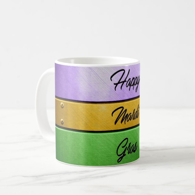 Caneca De Café Feliz Mardi Gras roxo de ouro b (Frente Esquerda)