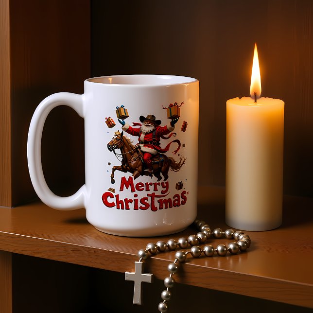 Caneca De Café Feliz Natal a Cavalo (Criador carregado)