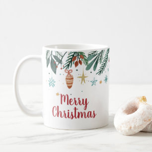 Caneca De Café Feliz Natal, Aquarela Árvore de Natal Dotada