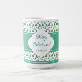 Caneca De Café Feliz Natal Árvore Azul Verde