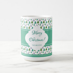 Caneca De Café Feliz Natal Árvore Azul Verde