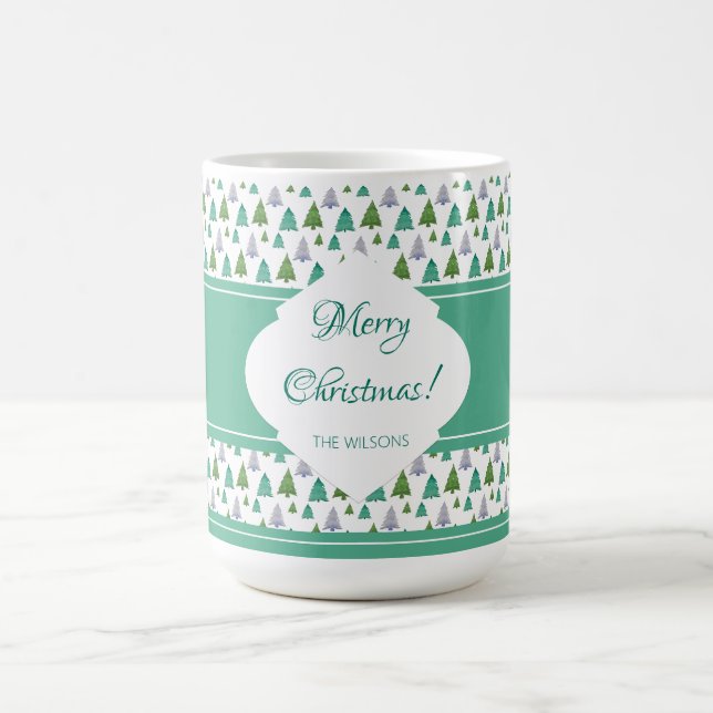 Caneca De Café Feliz Natal Árvore Azul Verde (Centro)