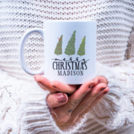 Caneca De Café Feliz Natal Árvores Modernas Férias de Script