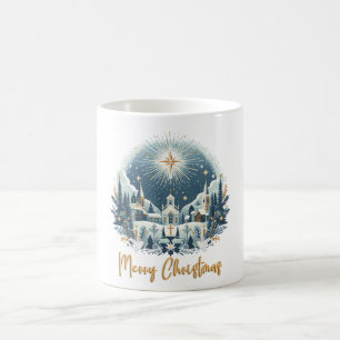 Caneca De Café Feliz Natal Azul e Dourado Mug