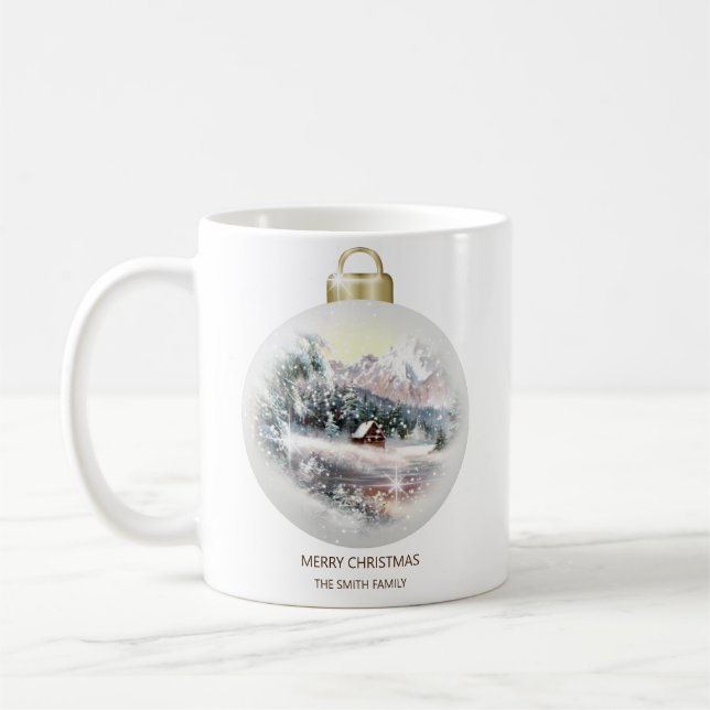 Caneca De Café Feliz Natal Bauble Ornament Mountain Snow (Esquerda)
