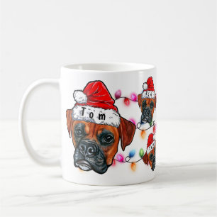 Caneca De Café Feliz Natal Boxer Vestindo Santa Hat