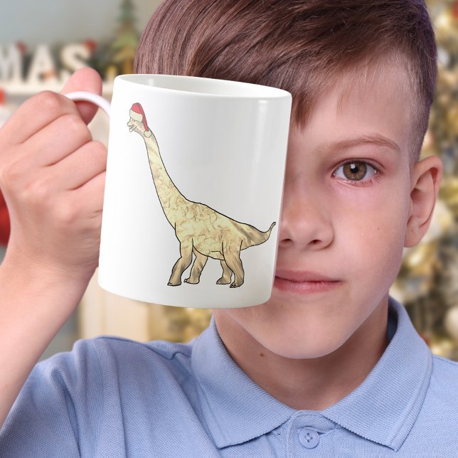 Caneca De Café Feliz Natal Brachiossauro Festivo Dinossauro Elfo (Christmas dinosaur brachiosaurus holiday mug)