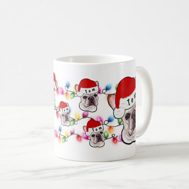 Caneca De Café Feliz Natal - Buldogue Francês Vestindo Papai Noel (Frente Esquerda)
