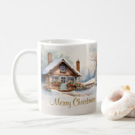 Caneca De Café Feliz Natal Cabine na paisagem nevada