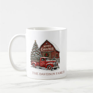 Caneca De Café Feliz Natal Caminhão Vermelho Nome da Família Pers