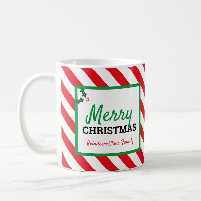Caneca De Café Feliz Natal Candy Cane e Seu Nome (Esquerda)