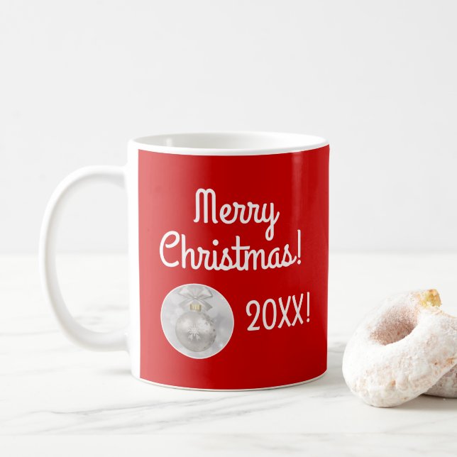 Caneca De Café Feliz Natal com Ornamento Prateado (Com Donut)