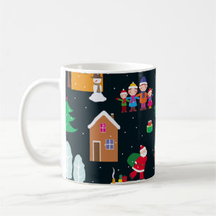 Caneca De Café Feliz Natal com uma família alegre e neve