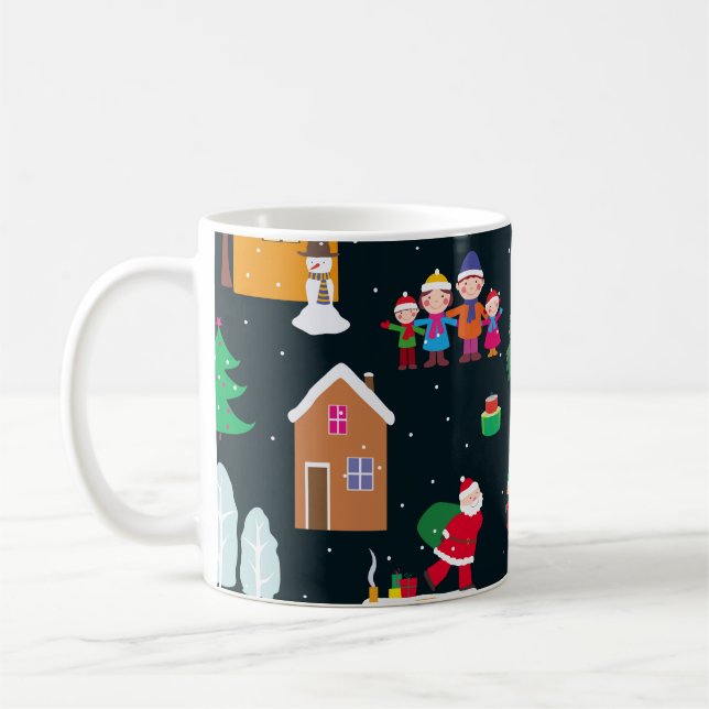 Caneca De Café Feliz Natal com uma família alegre e neve (Esquerda)