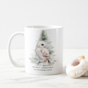 Caneca De Café Feliz Natal Coruja da Floresta Aquarela Personaliz