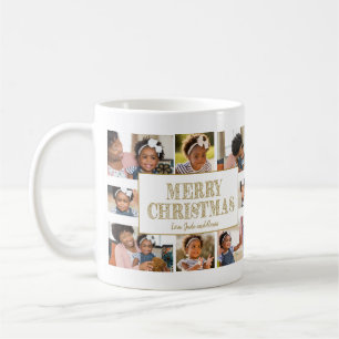 Caneca De Café Feliz Natal Crie Sua Própria Colagem de 8 Fotos