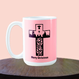 Caneca De Café Feliz Natal Cruz Rosa | Natividade