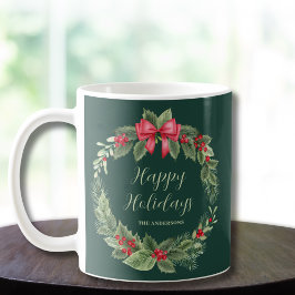 Caneca De Café Feliz Natal de Feriado Verde Personalizado