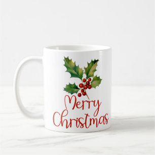 Caneca De Café Feliz Natal, Design de Poinsettia Berries