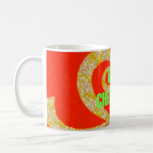 Caneca De Café Feliz Natal - Design do Padrão de Texto Vermelho