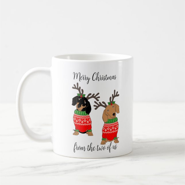 Caneca De Café Feliz Natal Dois Dachshunds Enfeitados  (Esquerda)