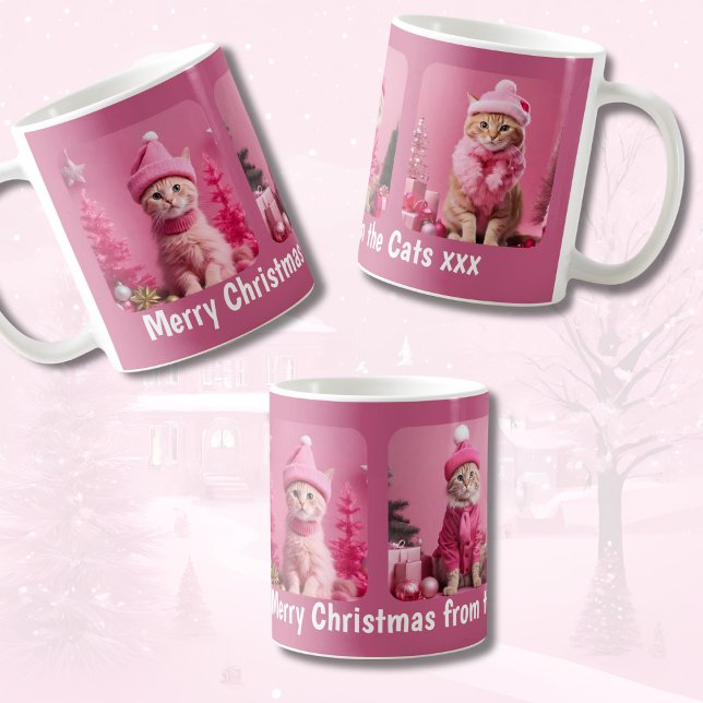 Caneca De Café Feliz Natal dos gatos Feriados Rosa (Criador carregado)