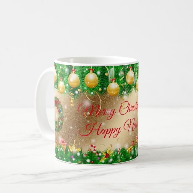 Caneca De Café Feliz Natal Dourado (Frente Esquerda)