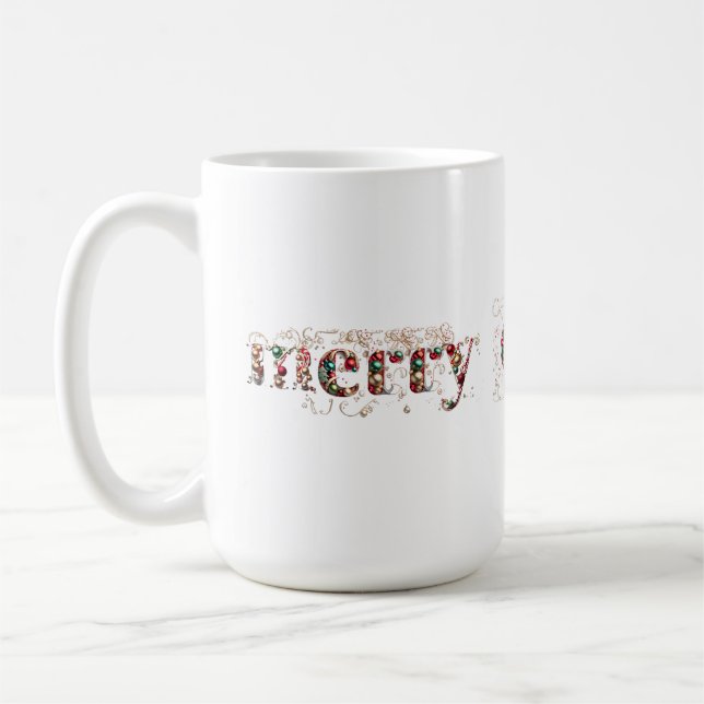 Caneca De Café Feliz Natal Dourado e Texto de Balas (Esquerda)