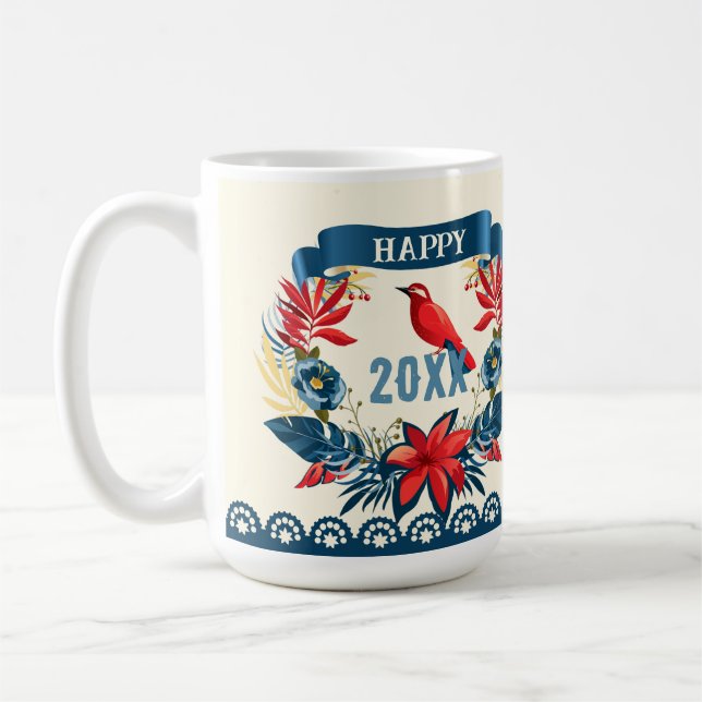 Caneca De Café Feliz Natal e um Feliz Ano Novo! 20XX Red Bird (Esquerda)