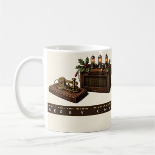 Caneca De Café Feliz Natal em Código Morse Tecla de Telégrafo e R