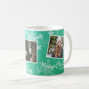 Caneca De Café Feliz Natal Emerald Snowflakes Colagem de Fotos