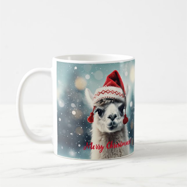Caneca De Café Feliz Natal Engraçado, Cute Lllama Alpaca Santa Ha (Esquerda)