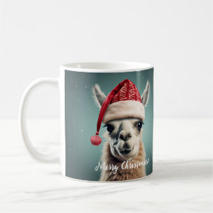 Caneca De Café Feliz Natal Engraçado, Cute Lllama Alpaca Santa Ha