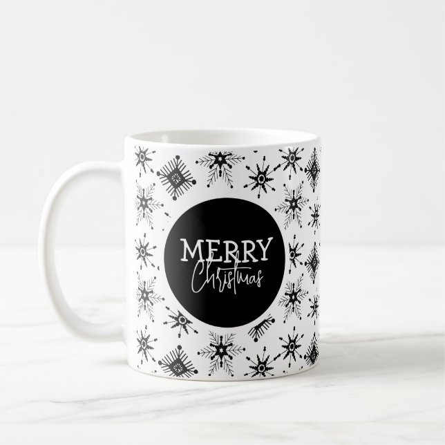 Caneca De Café Feliz Natal Escuridão Negra Flocos de Neve (Esquerda)