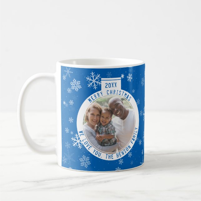 Caneca De Café Feliz Natal Feriado Azul de Neve (Esquerda)