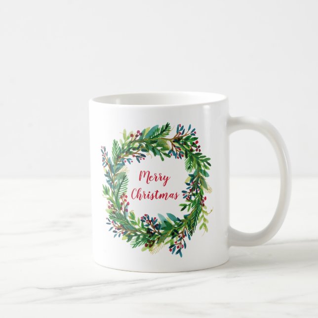 Caneca De Café Feliz Natal Férias Wreath (Direita)
