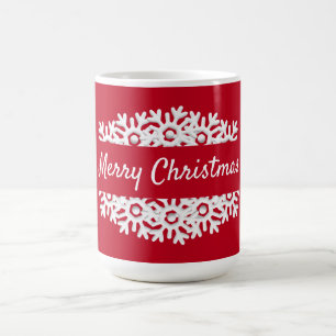 Caneca De Café Feliz Natal, floco de neve vermelho e branco