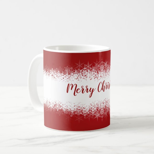 Caneca De Café Feliz Natal Flocos Brancos Brancos Brancos (Frente Esquerda)