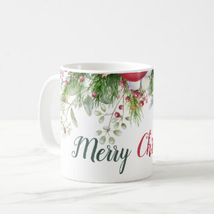 Caneca De Café Feliz Natal Floral vermelho