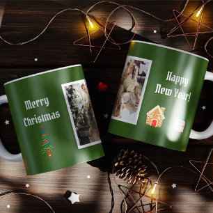 Caneca De Café Feliz Natal Foto da Família Evergreen