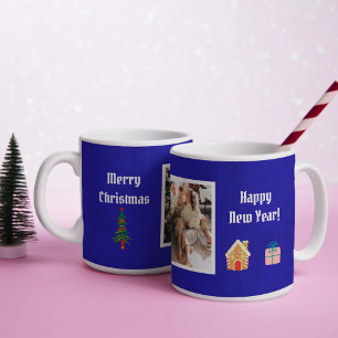 Caneca De Café Feliz Natal - Foto da Família Real Azul