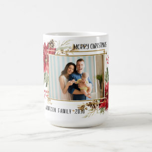 Caneca De Café Feliz Natal Foto Moderna Floral Vermelha