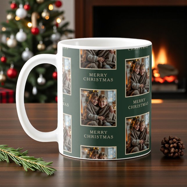 Caneca De Café Feliz Natal Foto Verde de Férias (Criador carregado)