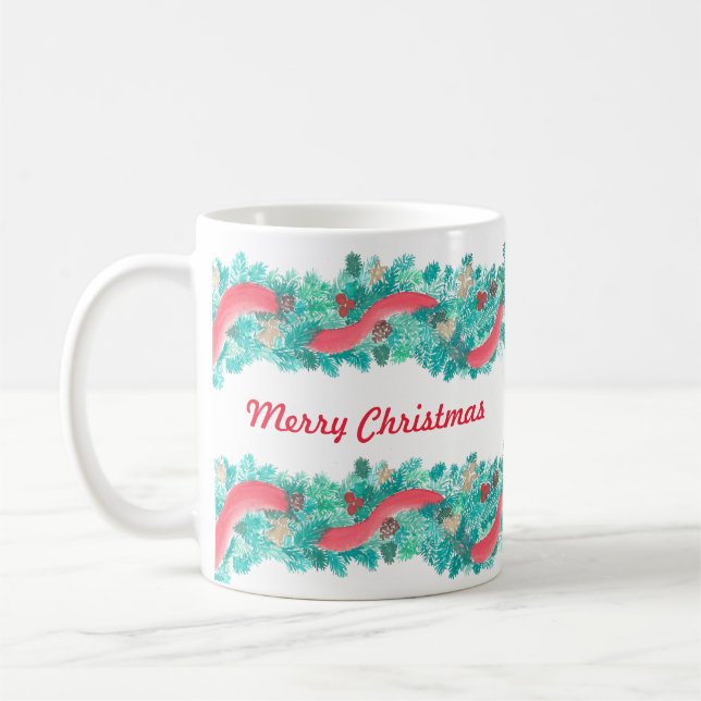 Caneca De Café Feliz Natal Garland Mug (Esquerda)
