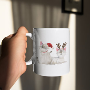 Caneca De Café Feliz Natal Gatinho Papai Noel e Antlers