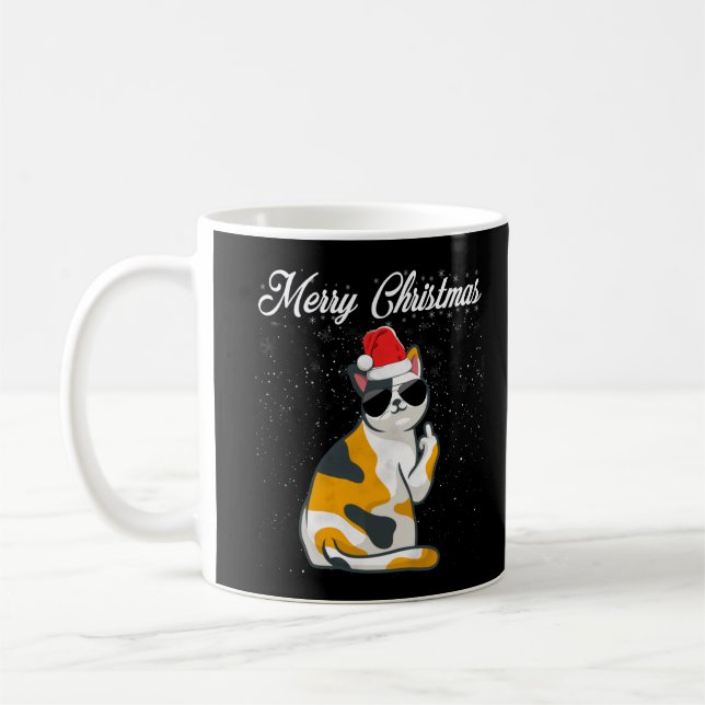 Caneca De Café Feliz Natal Gato do Meio Dedo Rude Xmas Feio C (Esquerda)